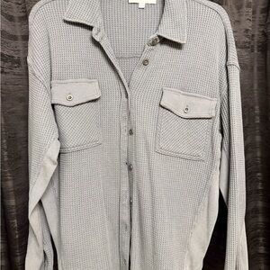 Gray Waffle Knit Button-Up Shirt